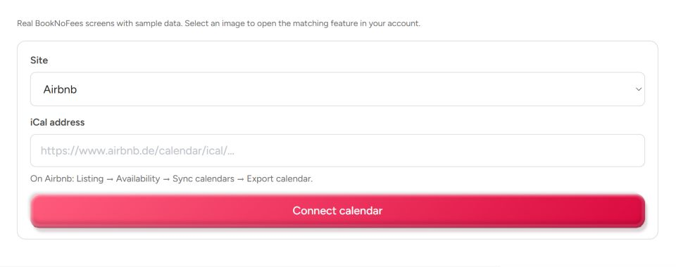 Interfaz de BookNoFees: Conectar otros calendarios